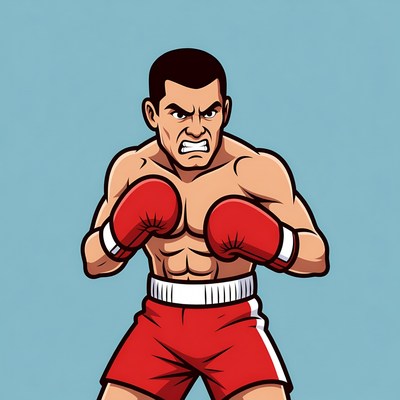 Muscular Boxer in Red Gloves