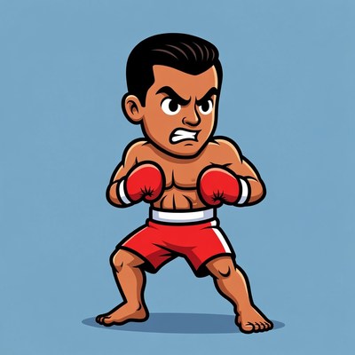 Cartoon muscular boxer in fighting stance