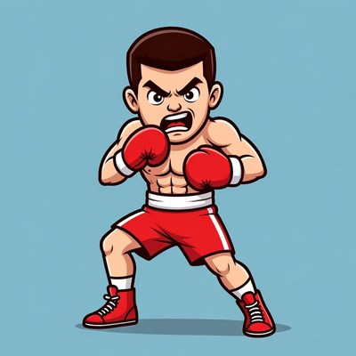 Cartoon muscular boxer in fighting stance