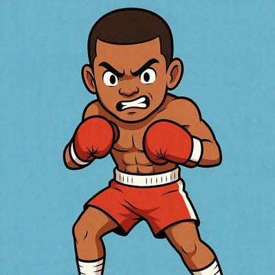 African-American boxer in fighting stance