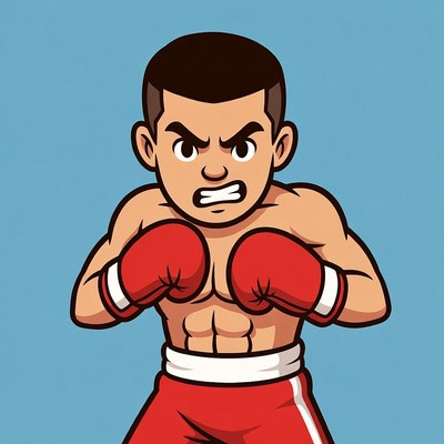 Angry cartoon boxer in fighting stance