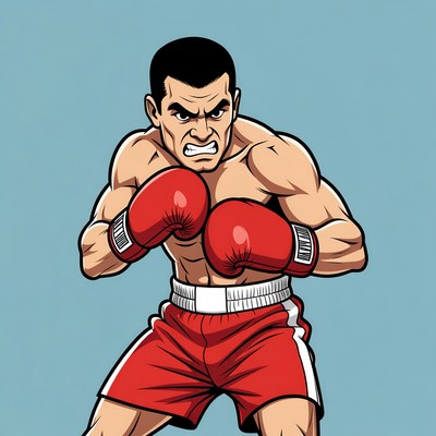Muscular Boxer in Fighting Stance