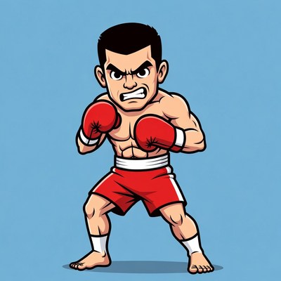 Muscular Boxer Man in Fighting Stance