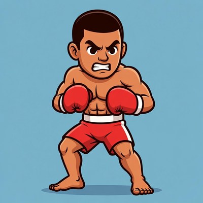Cartoon Black Boxer in Fighting Stance