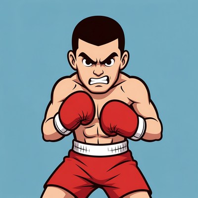 Angry cartoon boxer in fighting stance