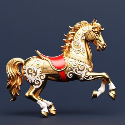 Golden Carousel Horse with Red Saddle