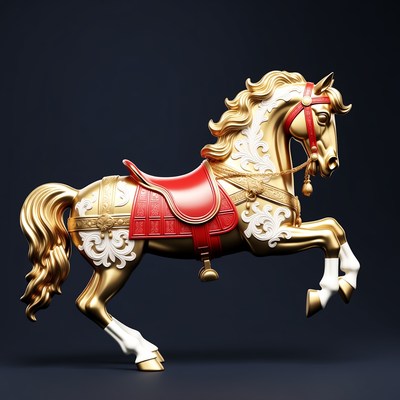 Golden carousel horse rearing up