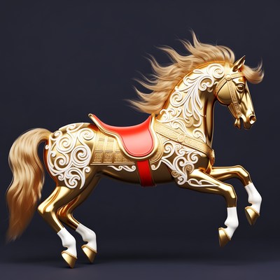 Golden Carousel Horse Galloping