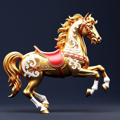 Golden Carousel Horse Rearing Up