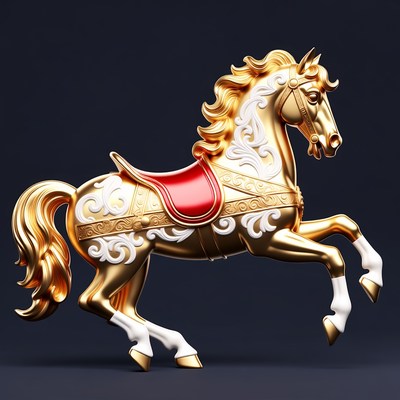 Golden Carousel Horse with Red Saddle