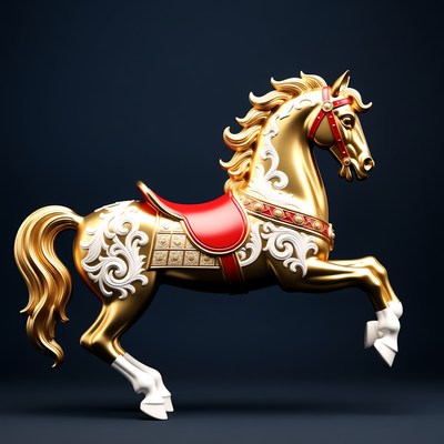 Golden carousel horse rearing up