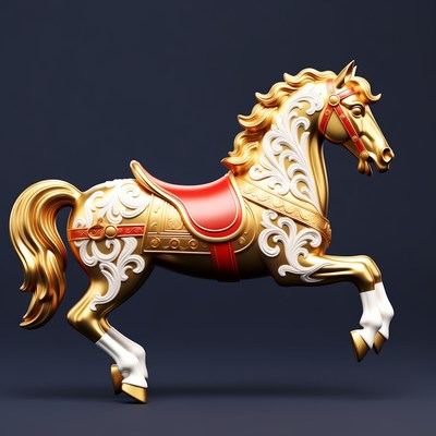 Golden carousel horse rearing up