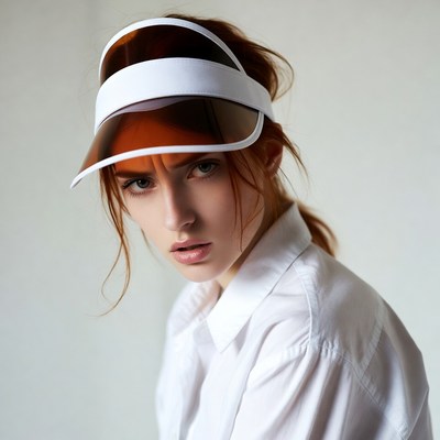 Woman in white visor hat