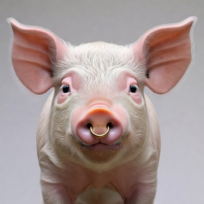Pink pig with nose ring