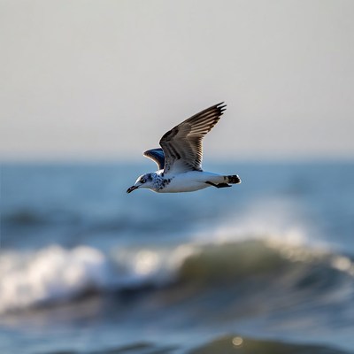 Seagull Flying Over Ocean Waves