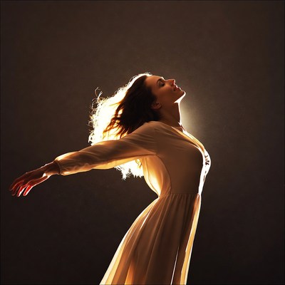 Woman with arms outstretched in sunlight