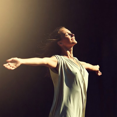 Woman with arms outstretched in sunlight