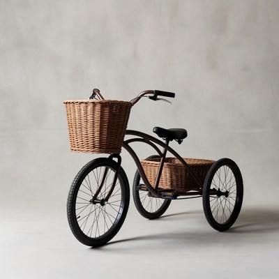 Brown Wicker Basket Trike Bicycle