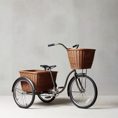 Cargo tricycle bike with wicker baskets