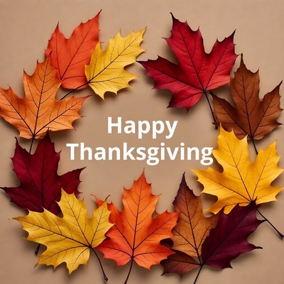 Happy Thanksgiving Autumn Leaves Circle