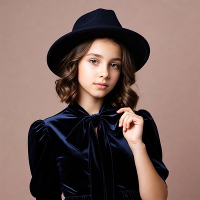Girl in black hat and velvet dress