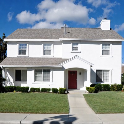 White House with Gray Roof and Red Door