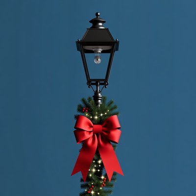 Christmas Street Lamp with Red Bow