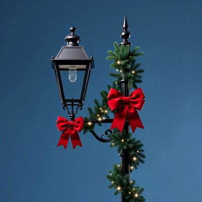 Christmas Street Lamp with Garland and Bows