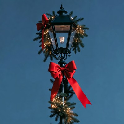Christmas Street Lamp with Garland and Bows