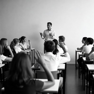 Teacher lecturing students in classroom