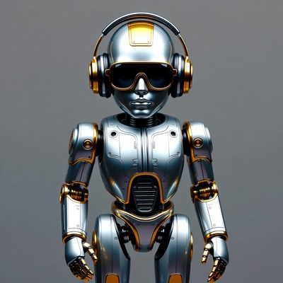 Cool robot wearing headphones and sunglasses