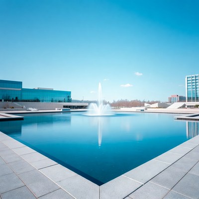 Fountain in modern square pool