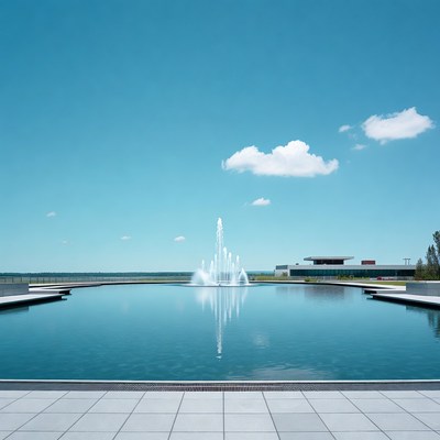 Fountain spraying in large blue pool