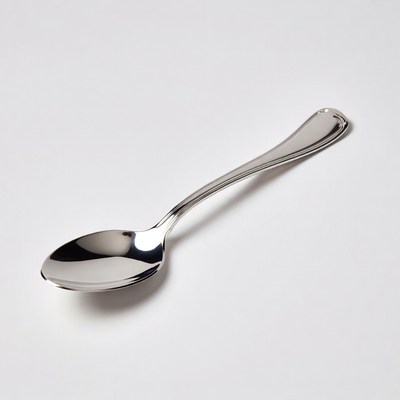 Shiny silver spoon on white background