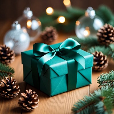 Emerald Green Gift Box with Christmas Decor