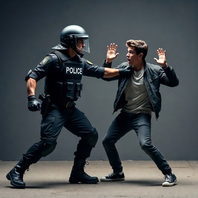 Police Officer Confronting Young Boy