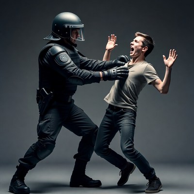 Riot Police Grabbing Young Man