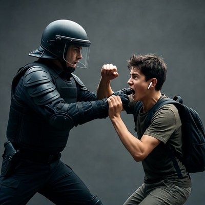 Riot Police Restraining Protester Boy
