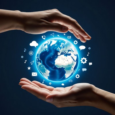 Hands Holding Digital Earth Globe