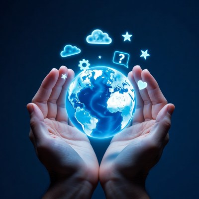 Hands Holding Glowing Earth Globe