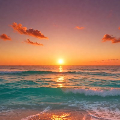 Sunset over ocean waves