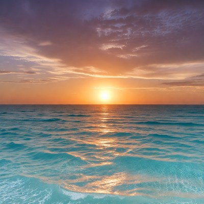 Sunset over turquoise ocean