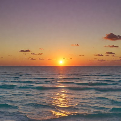 Sunset over turquoise ocean waves