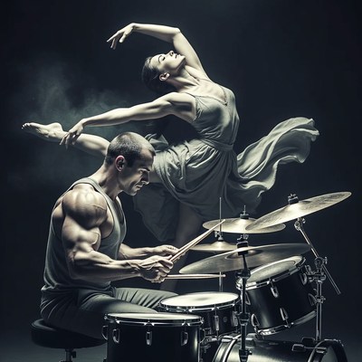Dancer and Drummer in Dramatic Performance