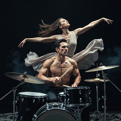 Drummer man and ballet dancer woman