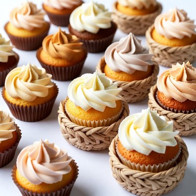 Assortment of Cupcakes in Wicker Baskets