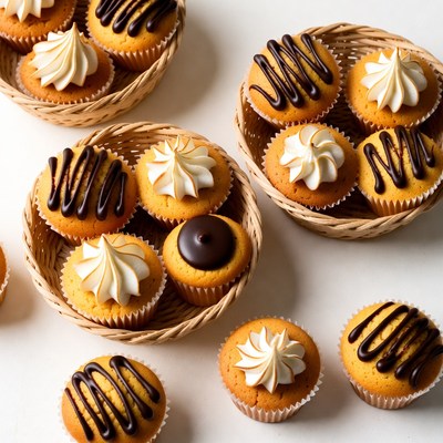 Cupcakes with Whipped Cream and Chocolate Drizzle