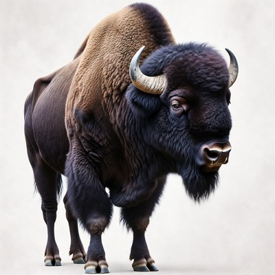 Majestic Bison Standing on White Background