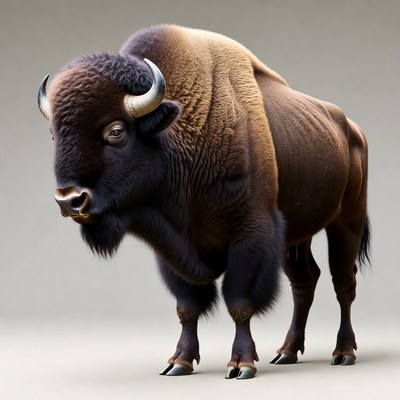 Majestic Bison Standing on Gray Background