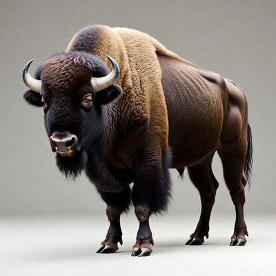 Majestic Bison Standing on Gray Background